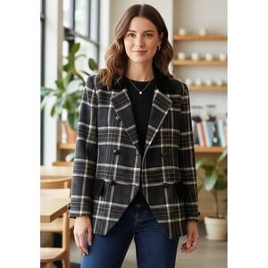 Jacobsons Blazer Jacket Women's 8P Plaid Velvet Trim Double Breasted Wool USA